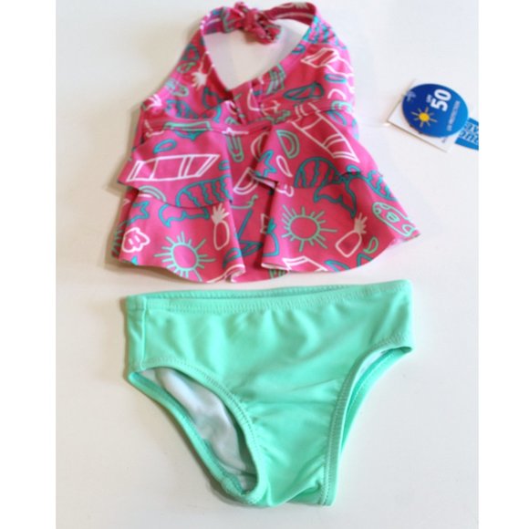 Wave Zone Baby Girl Halter Swimsuit Size 0-3 Months UV Protection - Picture 5 of 7